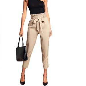 LULUS | Women’s With Confidence Beige PaperBag Pleated Waist Pants size X-Large